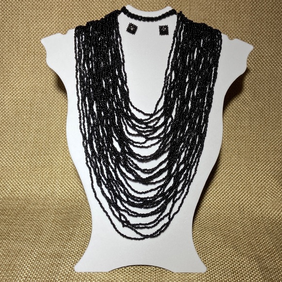 Huichol Jewelry 3 Pcs. Set, Handcrafted Mexican Artisan, Beads,Hippie,Boho,Black - Picture 2 of 8